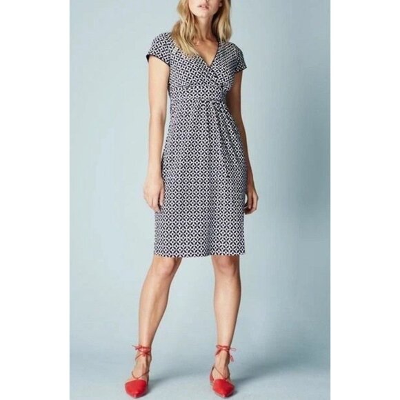 BODEN Dress Geometric Print All-Over Blue White Cotton Size 10P - Picture 1 of 9
